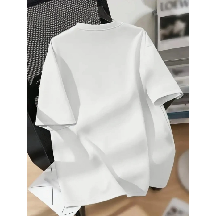 Baskılı Oversize Bisiklet Yaka T-shirt - Beyaz