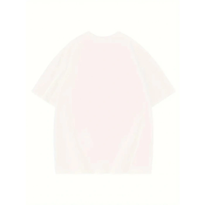 Baskılı Oversize Bisiklet Yaka T-shirt - Beyaz