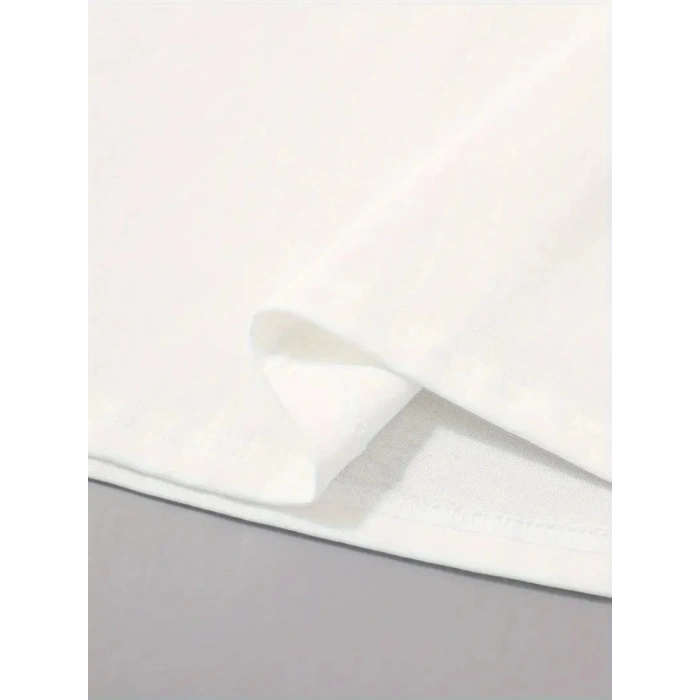 Baskılı Oversize Bisiklet Yaka T-shirt - Beyaz