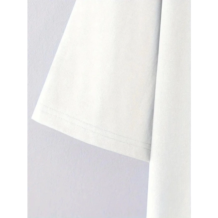 Baskılı Oversize Bisiklet Yaka T-shirt - Beyaz