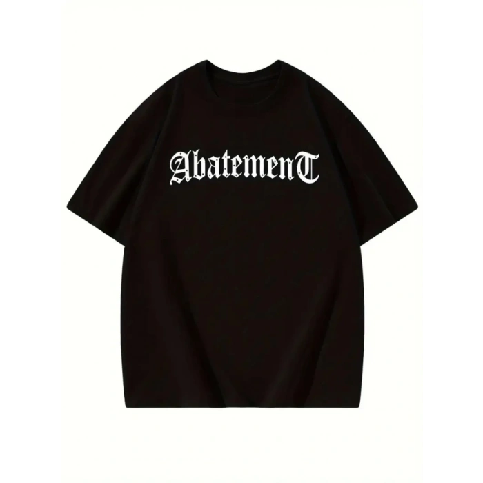 Baskılı Oversize Bisiklet Yaka T-shirt - Siyah