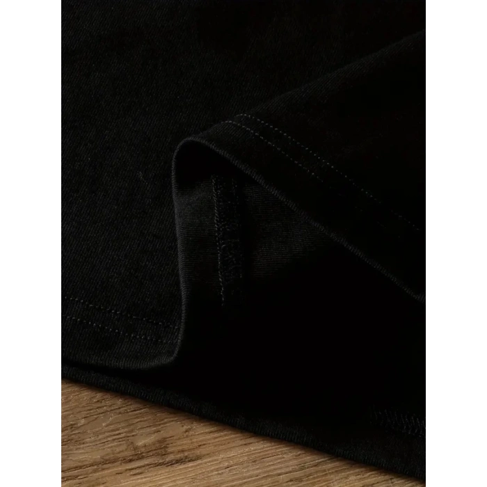 Baskılı Oversize Bisiklet Yaka T-shirt - Siyah