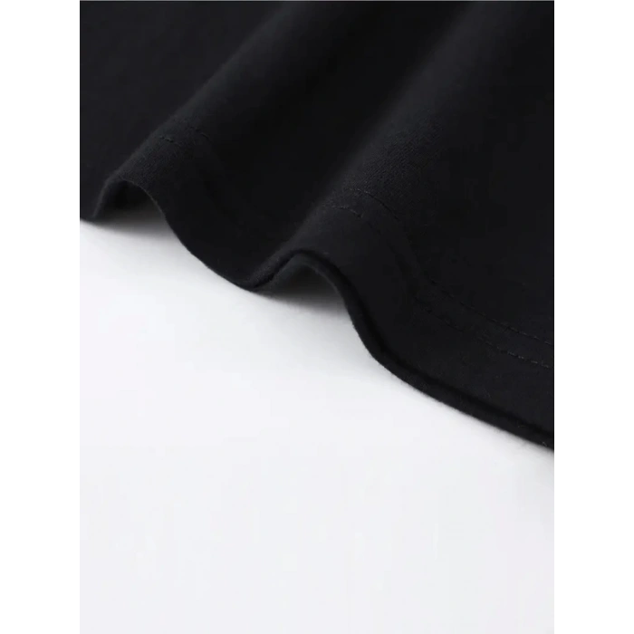 Baskılı Oversize Bisiklet Yaka T-shirt - Siyah