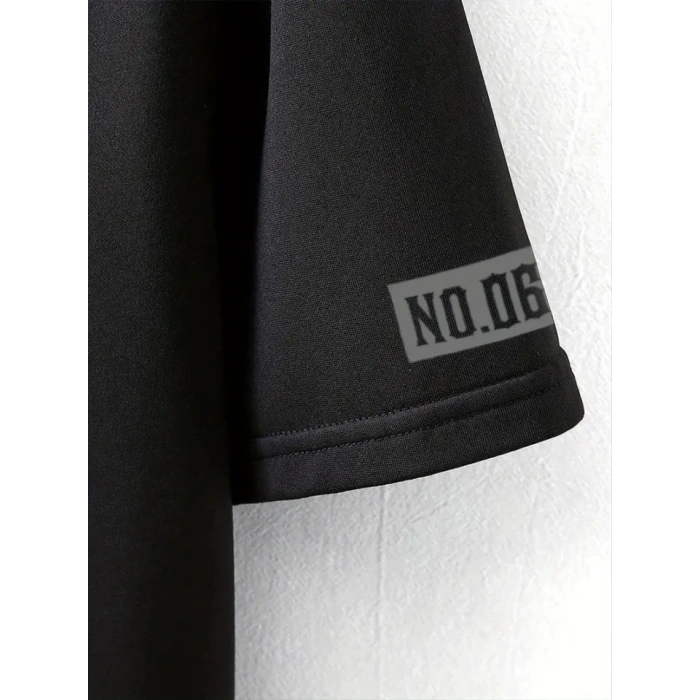 Baskılı Oversize Bisiklet Yaka T-shirt - Siyah