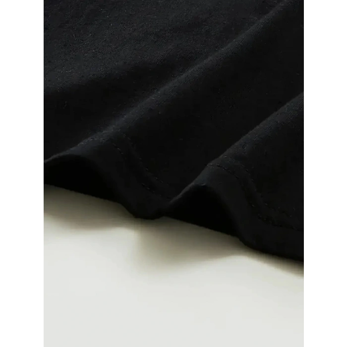 Baskılı Oversize Bisiklet Yaka T-shirt - Siyah