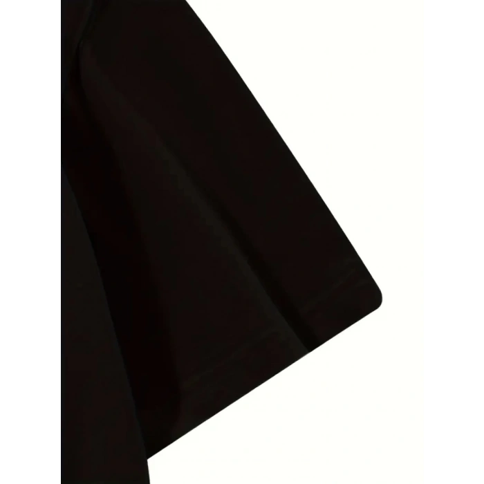 Baskılı Oversize Bisiklet Yaka T-shirt - Siyah