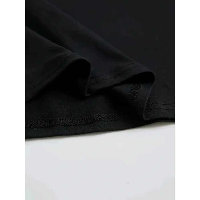 Baskılı Oversize Bisiklet Yaka T-shirt - Siyah