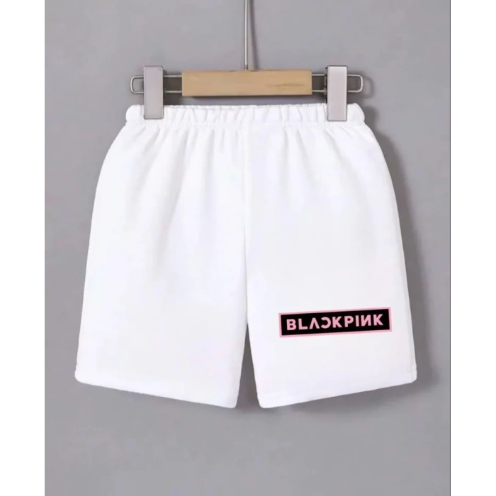 Beli Lastikli Baskılı Mini Şort - Beyaz