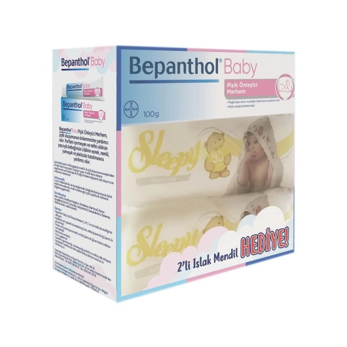 Bepanthol Baby Pişik Önleyici Merhem 100 Gr + 2 Paket Sleepy Sensitive 90 Lı Islak Havlu