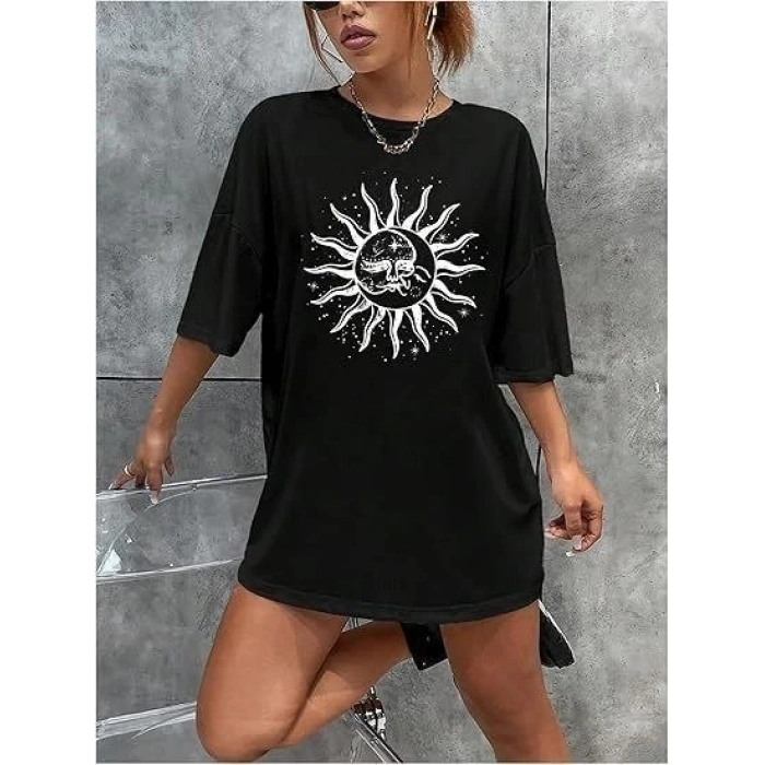 Bisiklet Yaka Baskılı T-shirt - Siyah