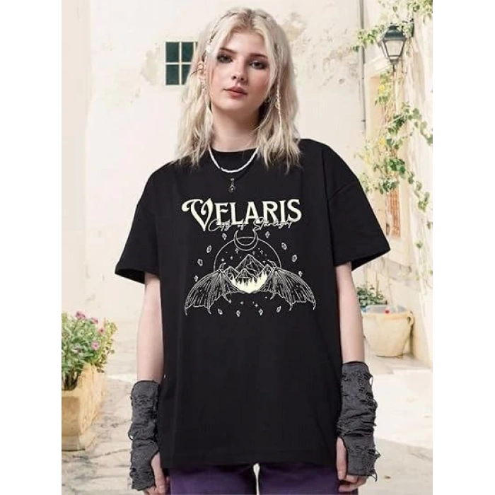 Bisiklet Yaka Baskılı T-shirt - Siyah