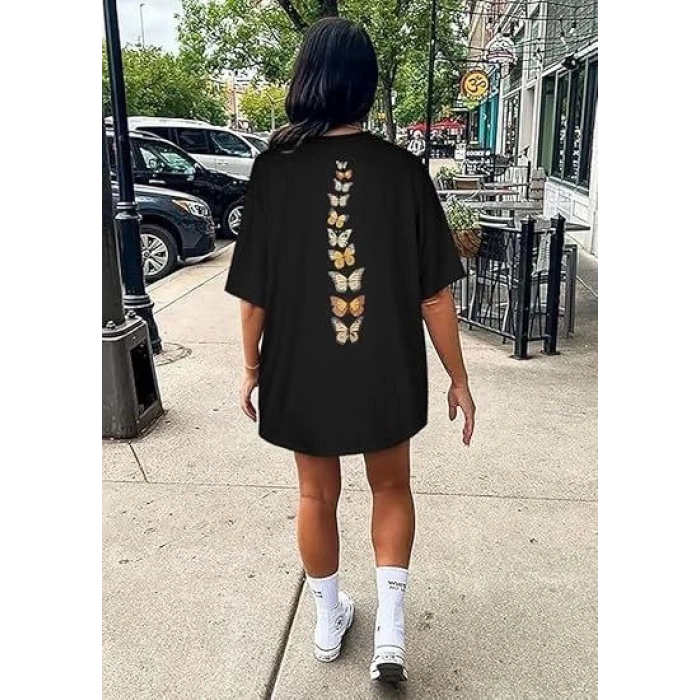 Bisiklet Yaka Baskılı T-shirt - Siyah