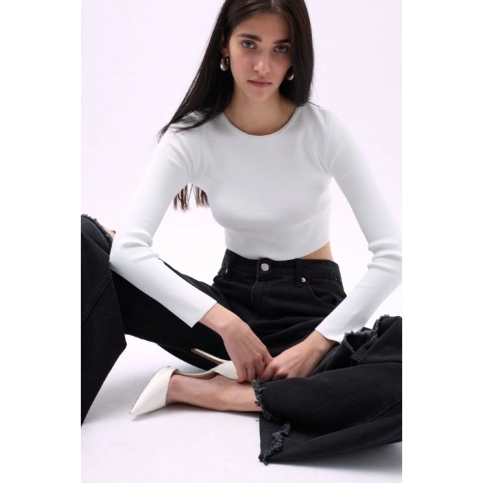 Bisiklet Yaka Dokulu Crop