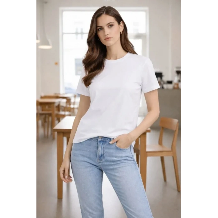 Bisiklet Yaka Tişört Regular Kalıp Basic Pamuklu Günlük Kullanım T-shirt - Beyaz