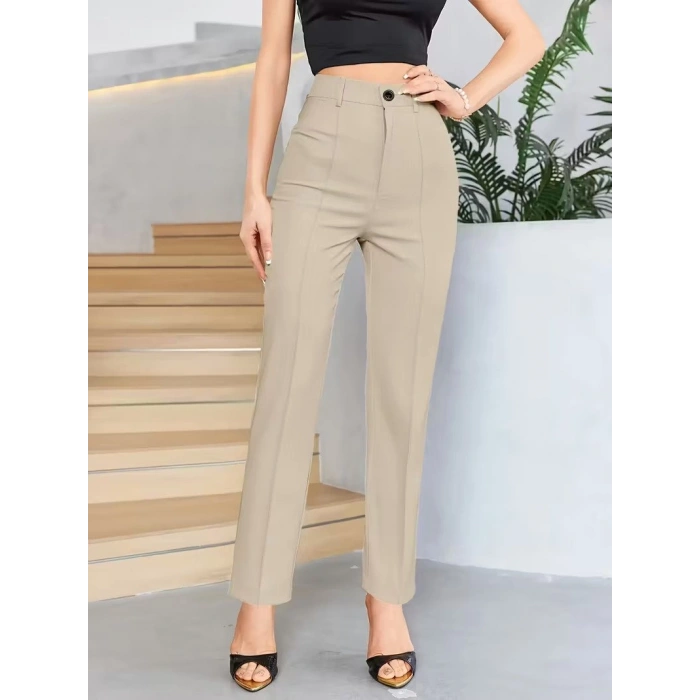 Bordo Renk Yüksek Bel Maskülen Kesim Kumaş Pantolon