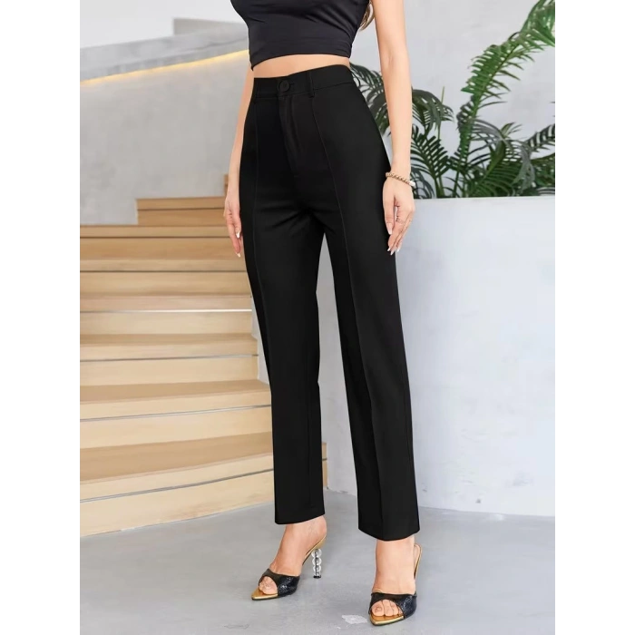 Bordo Renk Yüksek Bel Maskülen Kesim Kumaş Pantolon