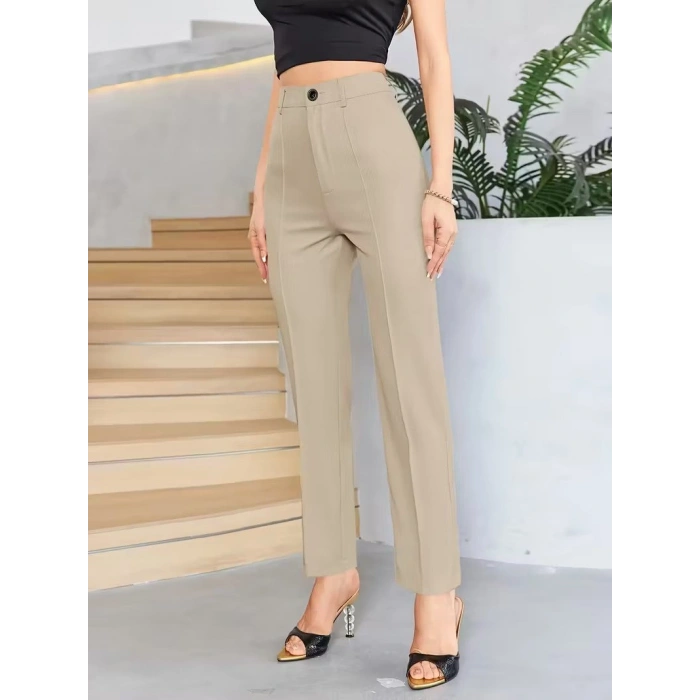 Bordo Renk Yüksek Bel Maskülen Kesim Kumaş Pantolon