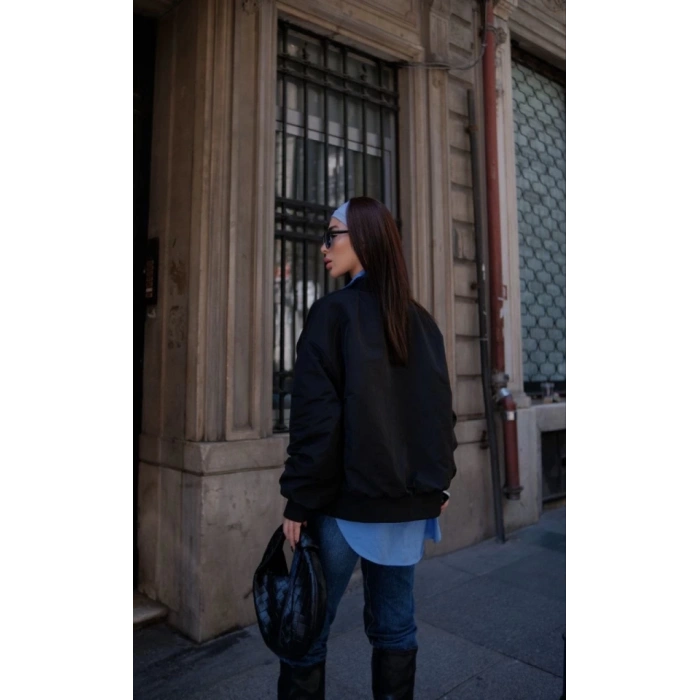 Cepli Bomber Ceket Mont - Siyah