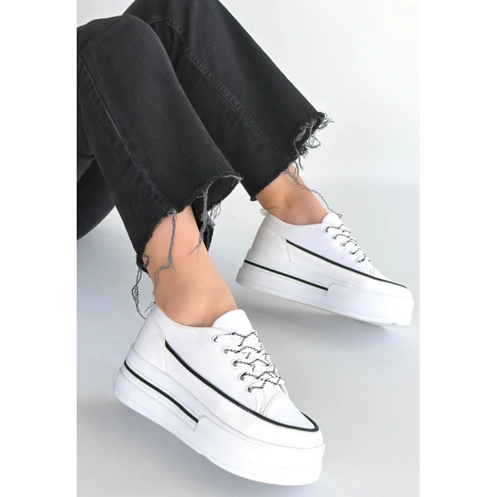 Dalen Beyaz Keten Bağcıklı Spor Ayakkabı