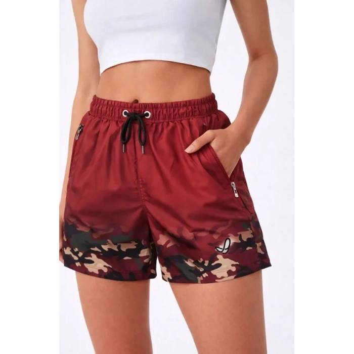 Deniz Şortu Fermuarlı Cepli File Astarlı Hızlı Kuruyan Premium - Bordo