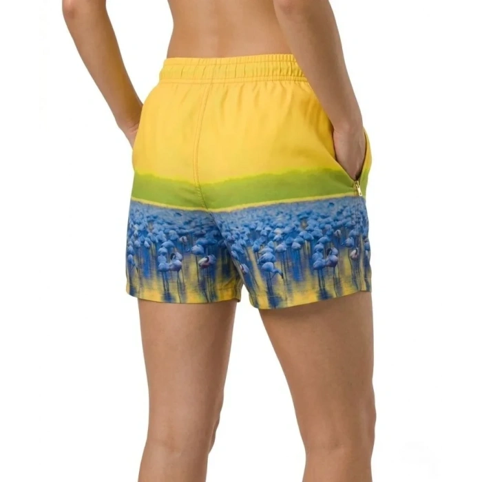 Deniz Şortu Fermuarlı Cepli File Astarlı Hızlı Kuruyan Premium - Sarı