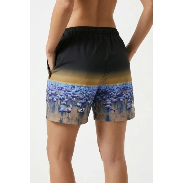 Deniz Şortu Fermuarlı Cepli File Astarlı Hızlı Kuruyan Premium - Siyah