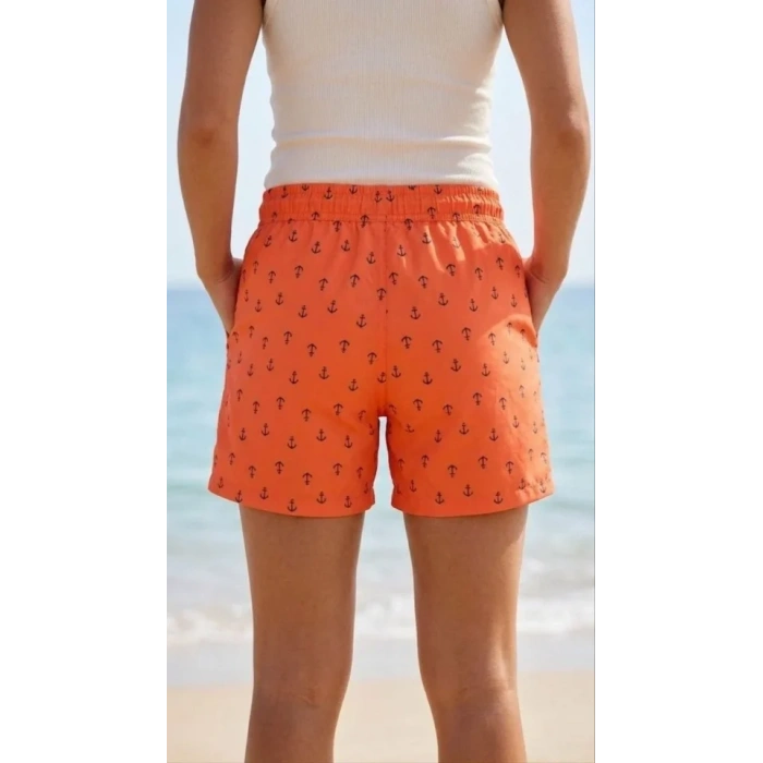 Deniz Şortu Fermuarlı Cepli File Astarlı Hızlı Kuruyan Premium - Turuncu