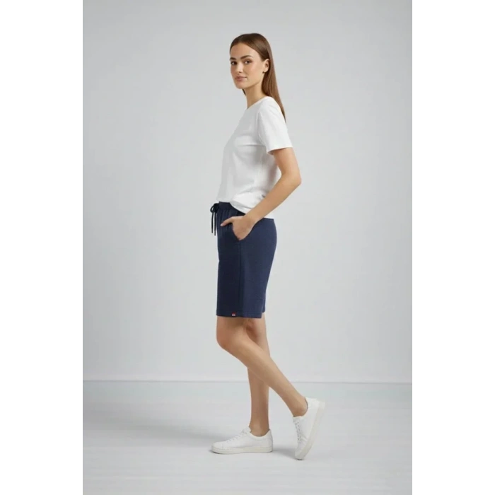 Dokuma Otoban Şort Beli Lastikli Bağcıklı, Cepli, Rahat Kesim Günlük Yazlık Şort - Lacivert