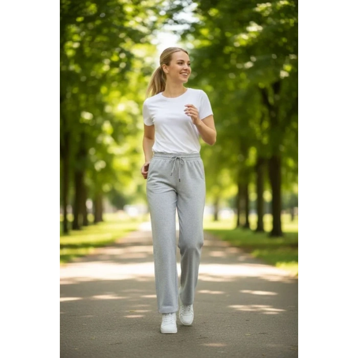 Düz Paça Beli Lastikli İpli Günlük Spor Eşofman Altı Rahat Fit - Gri