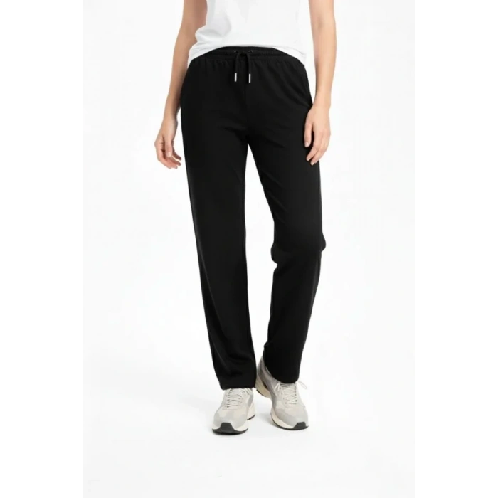 Düz Paça Beli Lastikli İpli Günlük Spor Eşofman Altı Rahat Fit - Siyah