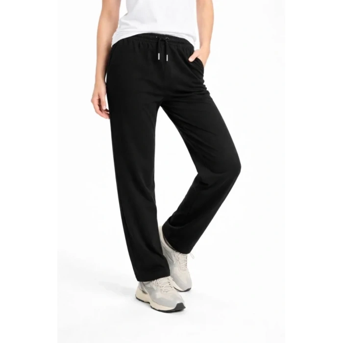 Düz Paça Beli Lastikli İpli Günlük Spor Eşofman Altı Rahat Fit - Siyah