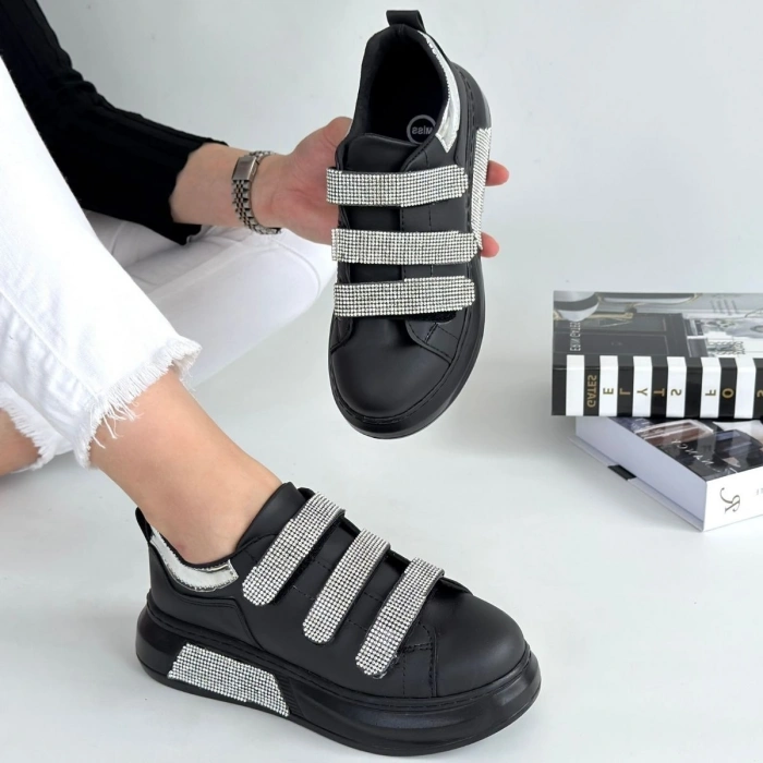 Elika Siyah Cilt Cırt Cırtlı Spor Ayakkabı