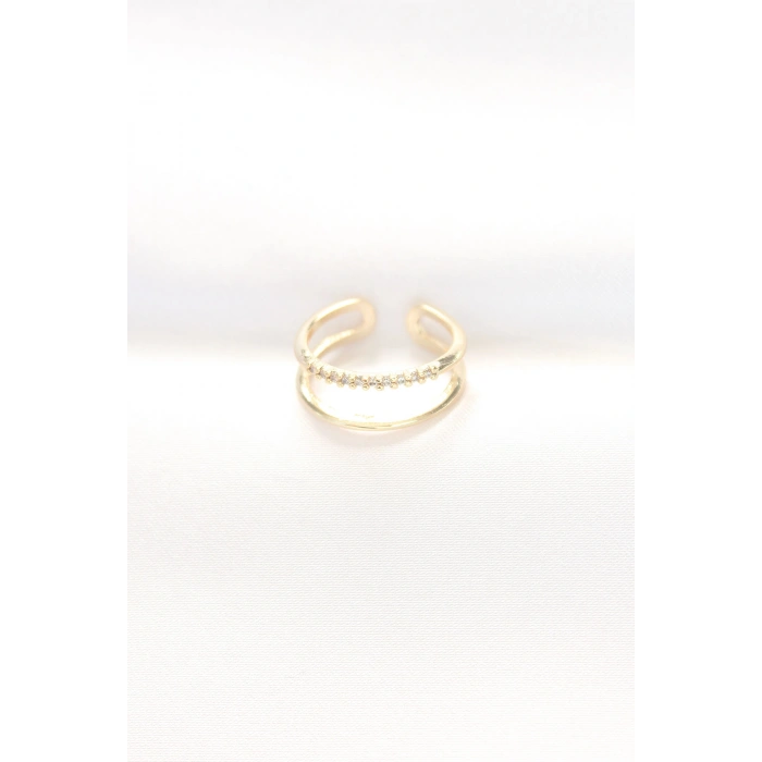 Erb 2li Görünümlü Su Yolu Tasarımlı Gold Renk Ayarlanabilir Yüzük