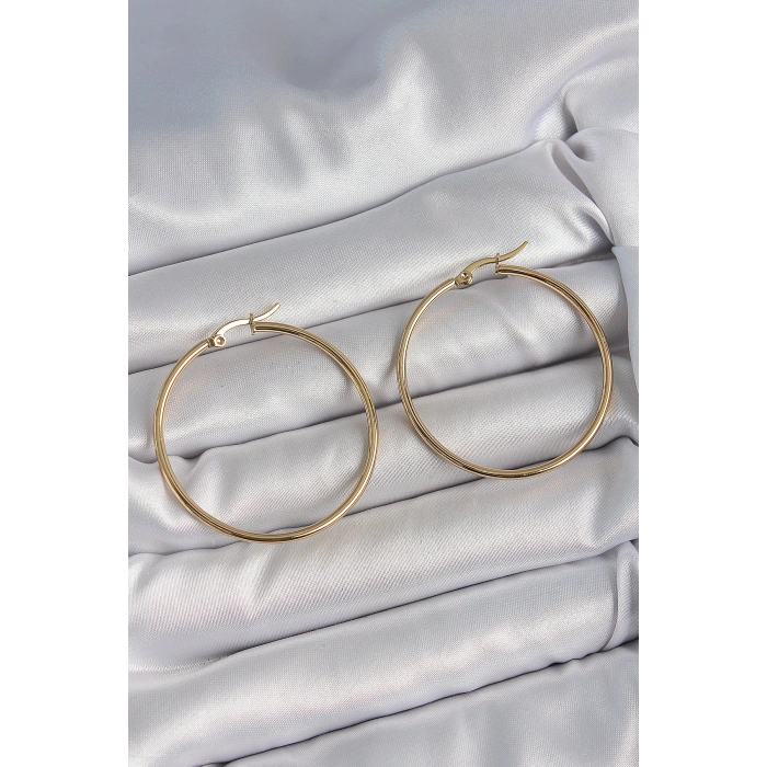 Erb 316 Çelik Gold Renk 43 Mm Halka Model Kadın Küpe