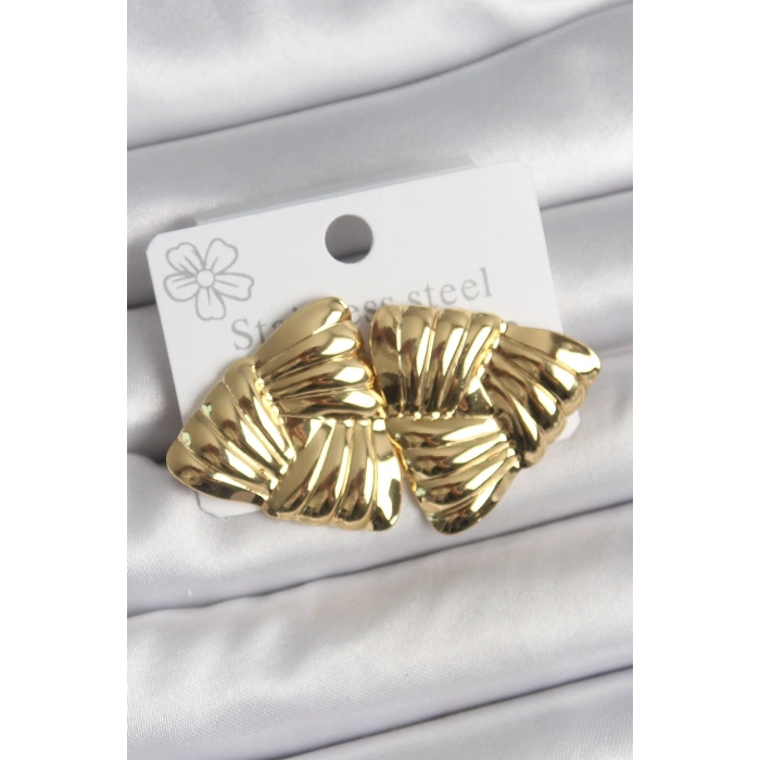 Erb 316 Çelik Gold Renk İşlemeli Üçgen Model Kadın Küpe