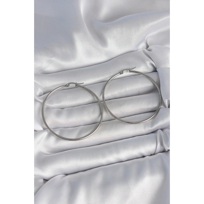 Erb 316 Çelik Gümüş Renk 53 Mm Halka Model Kadın Küpe