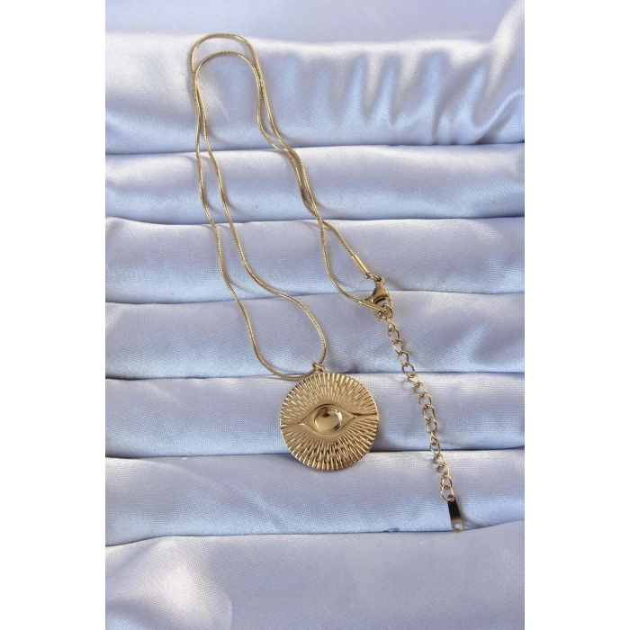 Erb 316L Altın Renk İşlemeli Göz Kolye