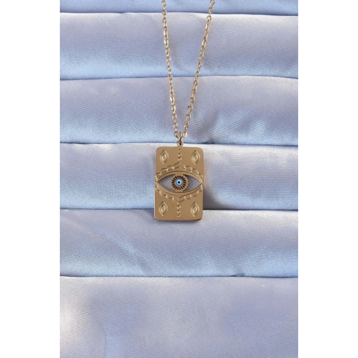 Erb 316L Altın Renk İşlemeli Nazarlı Vintage Kolye