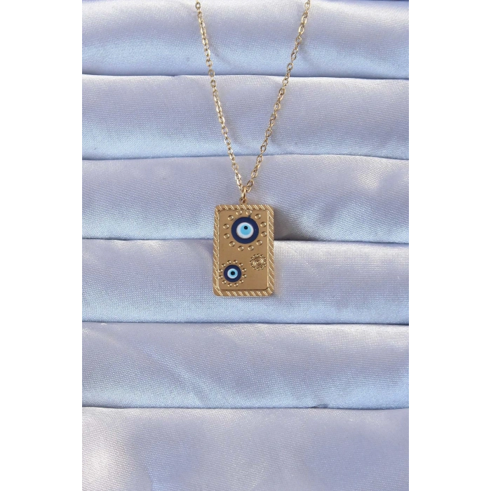 Erb 316L Altın Renk İşlemeli Nazarlı Vintage Kolye