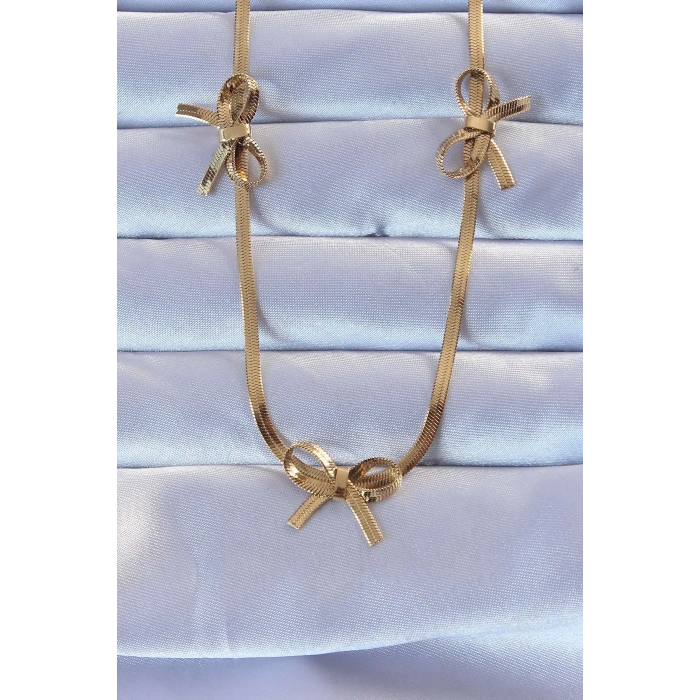 Erb 316L Çelik Altın Renk İtalyan Zincirli Fiyonk Kolye