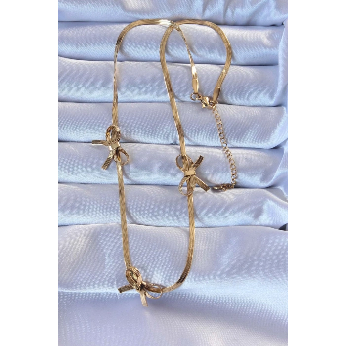 Erb 316L Çelik Altın Renk İtalyan Zincirli Fiyonk Kolye