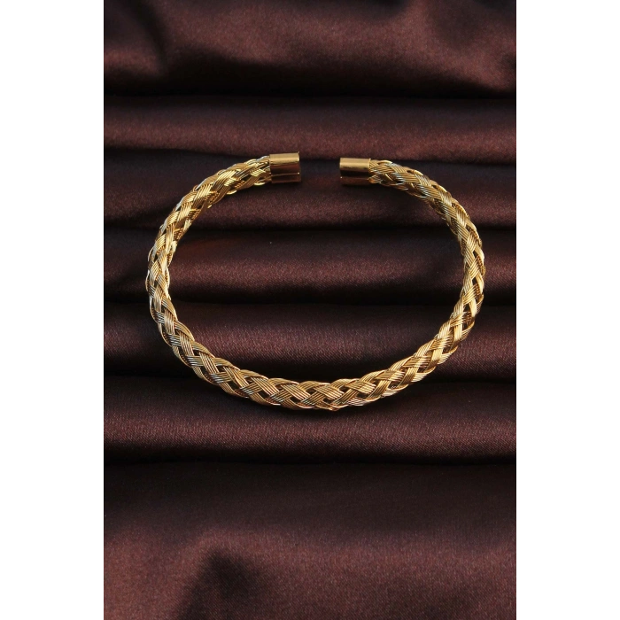 Erb 316L Çelik Altın Renk Kalın Yassı Örgü Model Erkek Bileklik