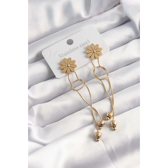 Erb 316L Çelik Altın Renk Sallantılı Düğüm Model Papatya Küpe