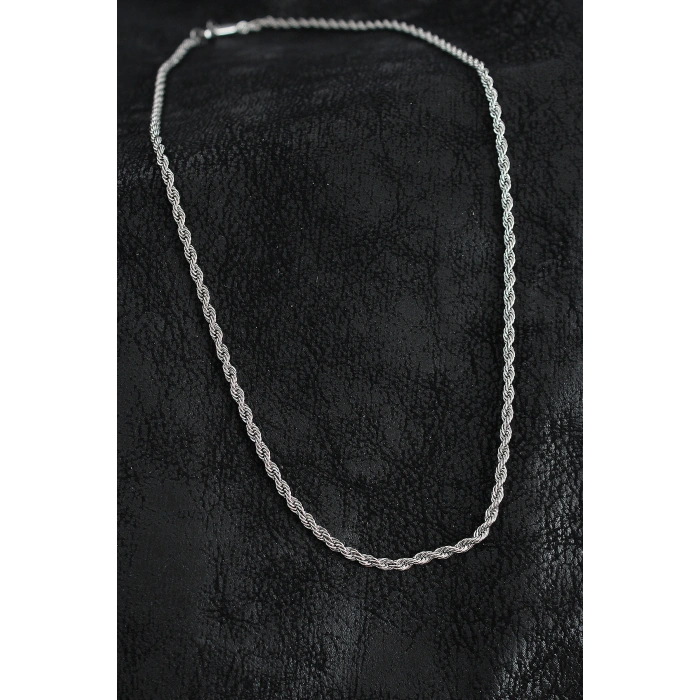 Erb 316L Çelik Burgu Zincir Model Gümüş Renk Erkek Kolye