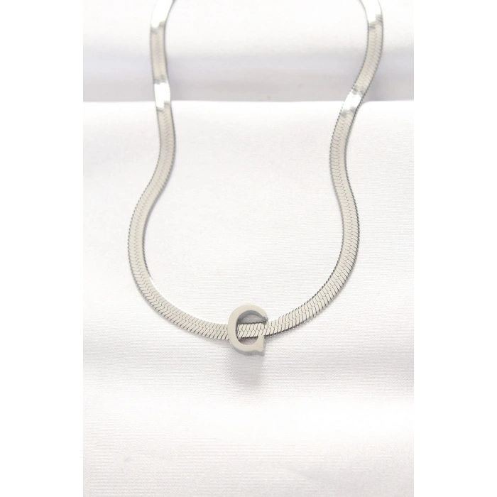 Erb 316L Çelik C Harfli Silver Renk İtalyan Zincirli Kolye