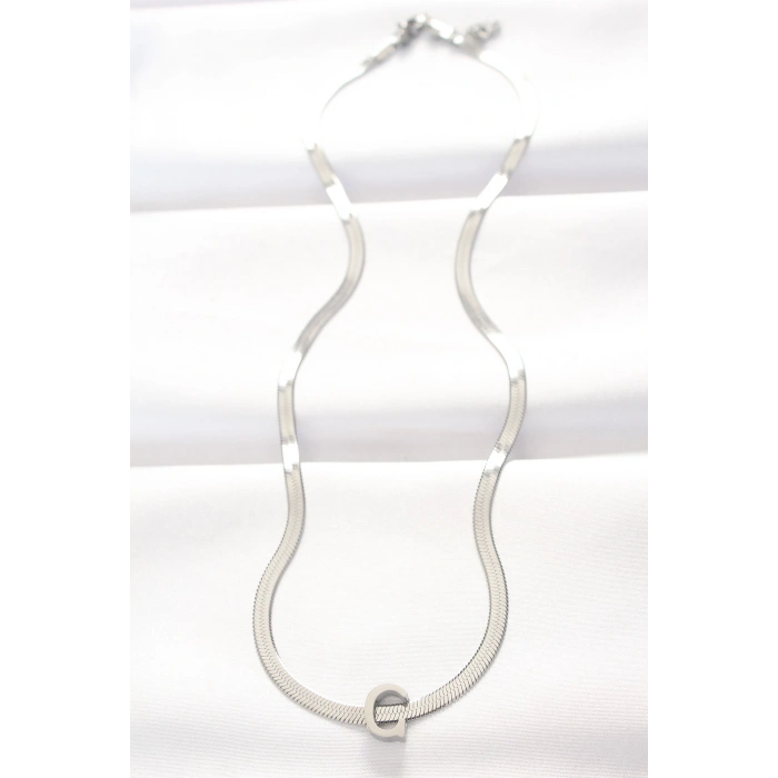 Erb 316L Çelik C Harfli Silver Renk İtalyan Zincirli Kolye