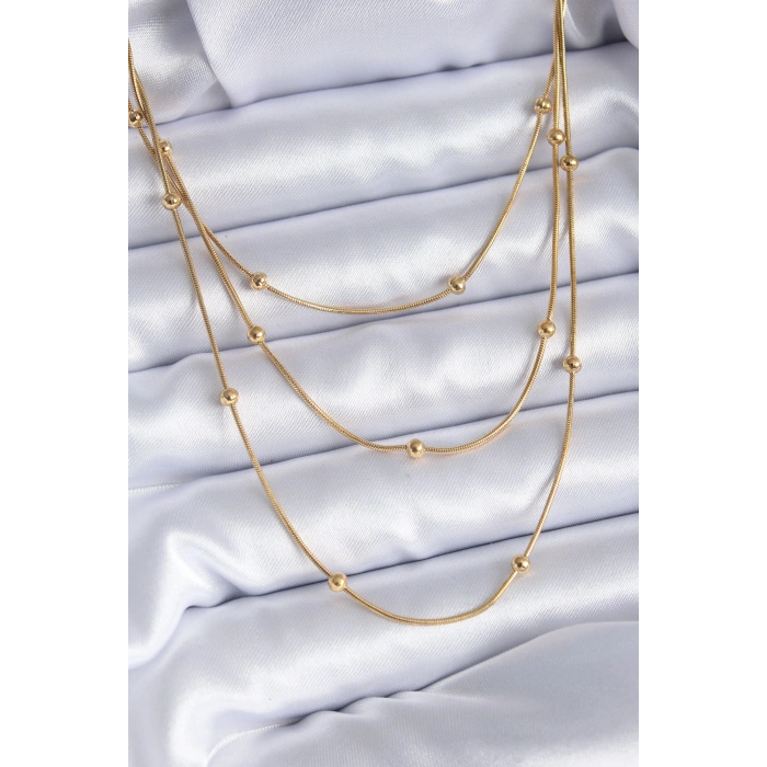 Erb 316L Çelik Gold Renk 3'lü Minimal Toplu Kadın Kolye