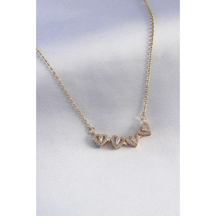 Erb 316L Çelik Gold Renk Açılır Zirkon Taşlı Yonca Model Kadın Kolye