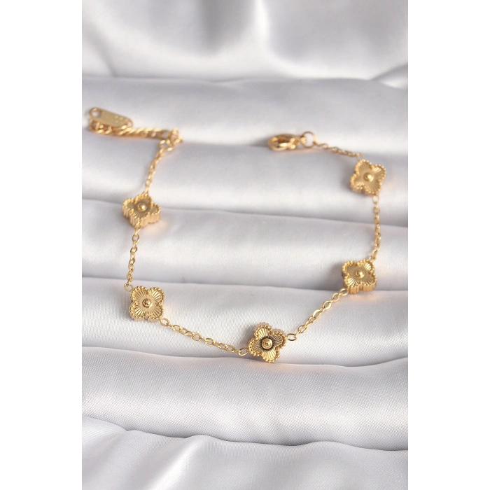 Erb 316L Çelik Gold Renk Baby Boy Yonca Model İşleme Detay Kadın Bileklik