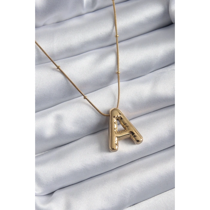 Erb 316L Çelik Gold Renk Bubble "A" Harf Model Kadın Kolye